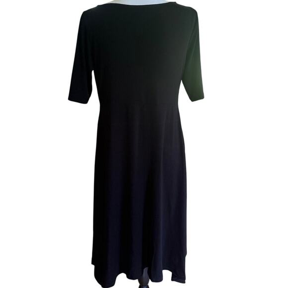Eileen Fisher Short Sleeve Dress SZ M Shark Bite Hem Lagenlook Minimalist Black - Picture 2 of 7